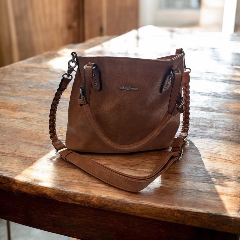 Chic Brown Leather Conceal Carry Shoulder Bag by Lady Conceal